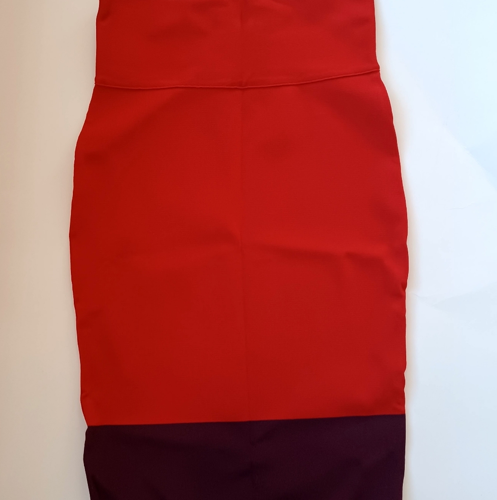 Express Red and Eggplant Color Block Bandage Skirt XS